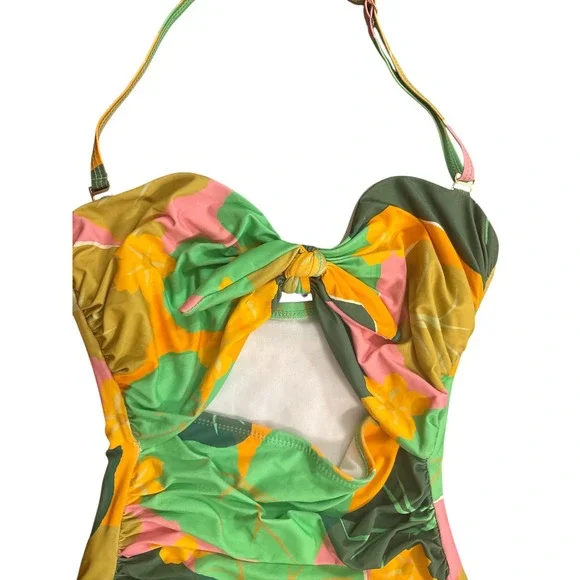 Kate Spade Cucumber‎ Floral Print Tie Bandeau One Piece Halter Strap Swimsuit XS - Picture 5 of 13